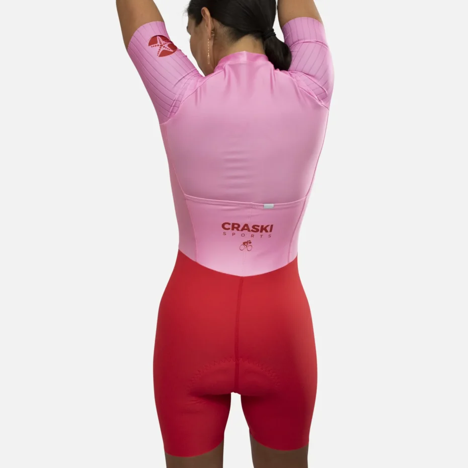 Women pink on fire cycling skinsuit - Image 2